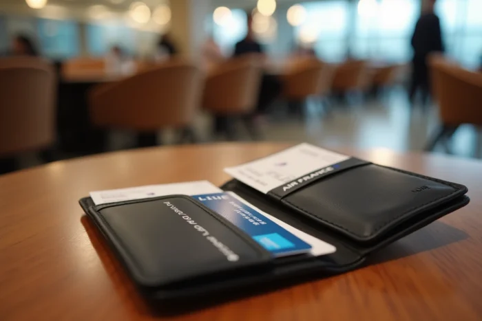 Carte Flying Blue, carte bancaire et carte d'embarquement Air France donnant accès au salon lounge