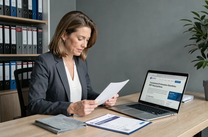 Professionnelle de la mode étudiant les documents de conformité REP textile pour sa future collection dès la conception