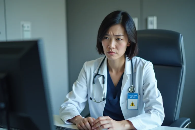 Administratrice hospitalière AP-HP face à une erreur de connexion sur son ordinateur de bureau