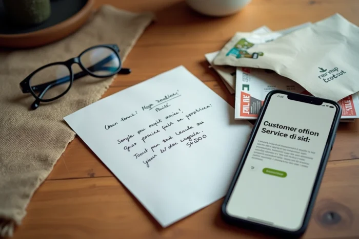 Flat lay de courriers postaux et d'un ancien numéro de Télé Z posés sur une table en bois