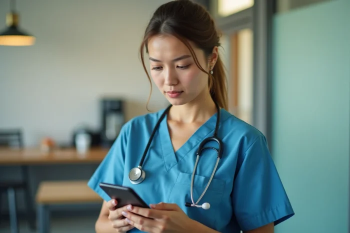 Infirmière AP-HP consultant une erreur de connexion à sa messagerie professionnelle sur smartphone