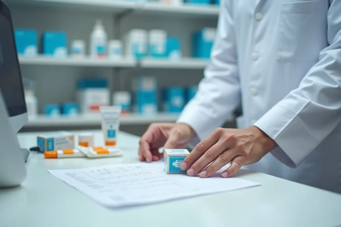 Pharmacien présentant un traitement antiviral et une crème topique pour soulager un zona
